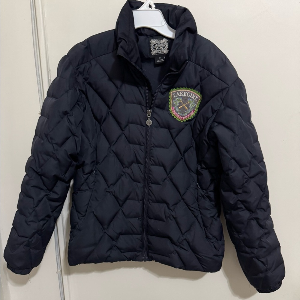 Lake Girl Full Zip Quilted Down Puffer Black Jacket Size M Lakegirl